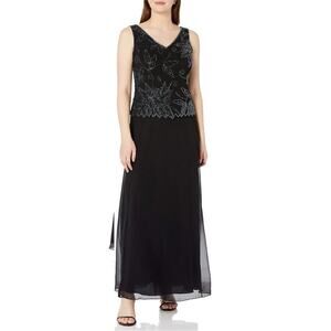 NEW J Kara Black Beaded Formal Long Dress Mother of the Bride Gown Size 14W